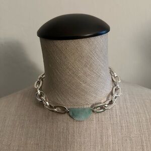 Silver Chain with Jade Half Moon Pendent